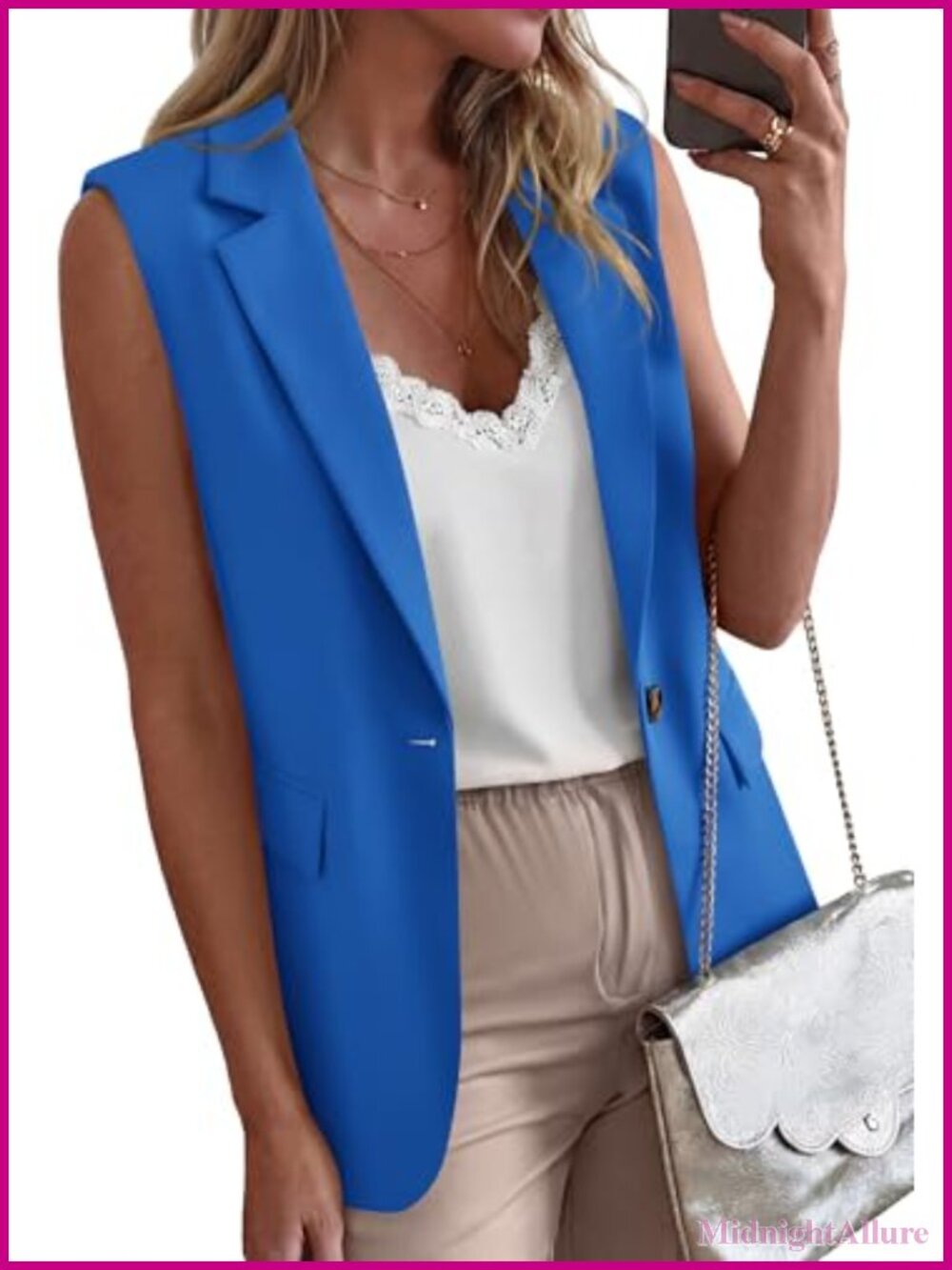 Sleeveless Button Down Blazer Vest Work Business Casual